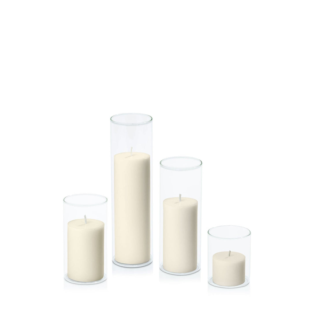 Ivory 5cm Pillar in 5.8cm Glass, Sm - Set of 6