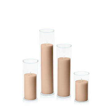 Latte 5cm Pillar in 5.8cm Glass, Med - Set of 6