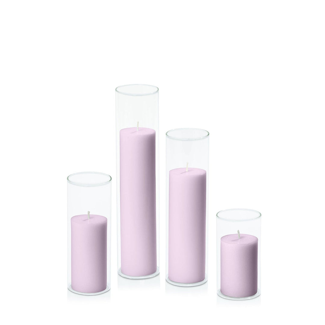 Lilac 5cm Pillar in 5.8cm Glass, Med - Set of 6