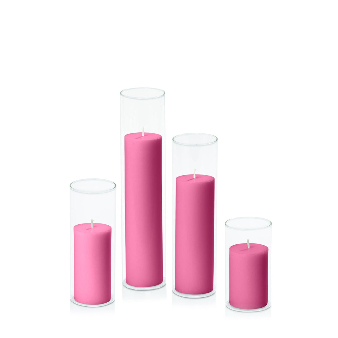 Magenta 5cm Pillar in 5.8cm Glass, Med - Set of 6