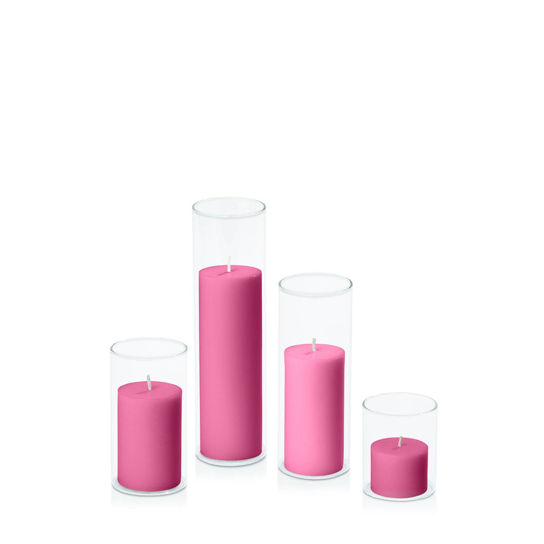 Magenta 5cm Pillar in 5.8cm Glass, Sm - Set of 6