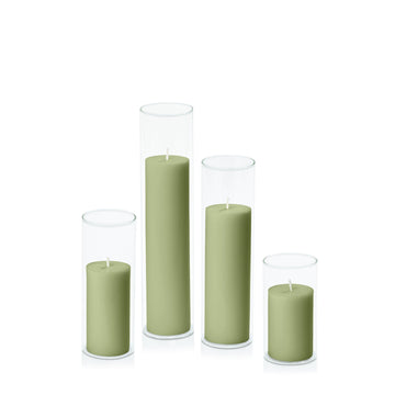 Matcha 5cm Pillar in 5.8cm Glass, Med - Set of 6