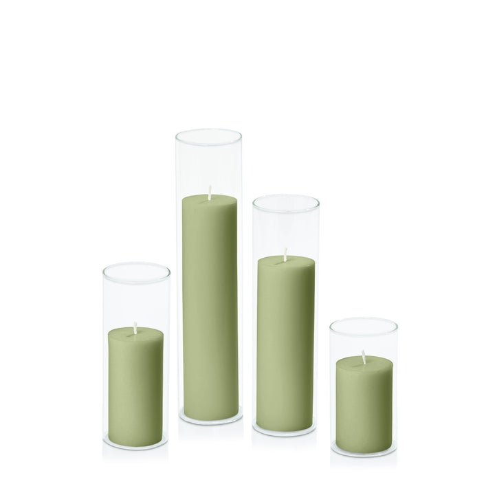 Matcha 5cm Pillar in 5.8cm Glass, Med - Set of 6