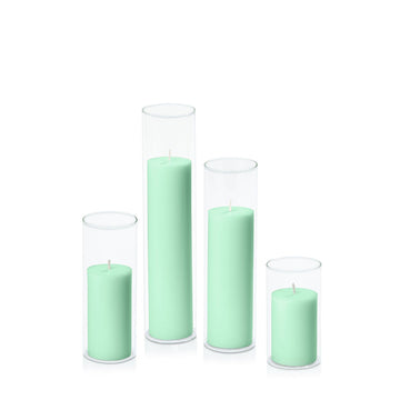 Mint Green 5cm Pillar in 5.8cm Glass, Med - Set of 6