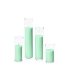 Mint Green 5cm Pillar in 5.8cm Glass, Med - Set of 6