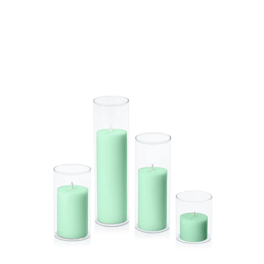 Mint Green 5cm Pillar in 5.8cm Glass, Sm - Set of 6