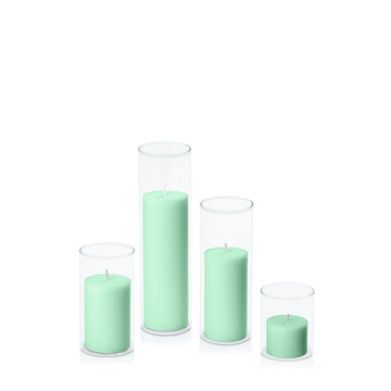Mint Green 5cm Pillar in 5.8cm Glass, Sm - Set of 6