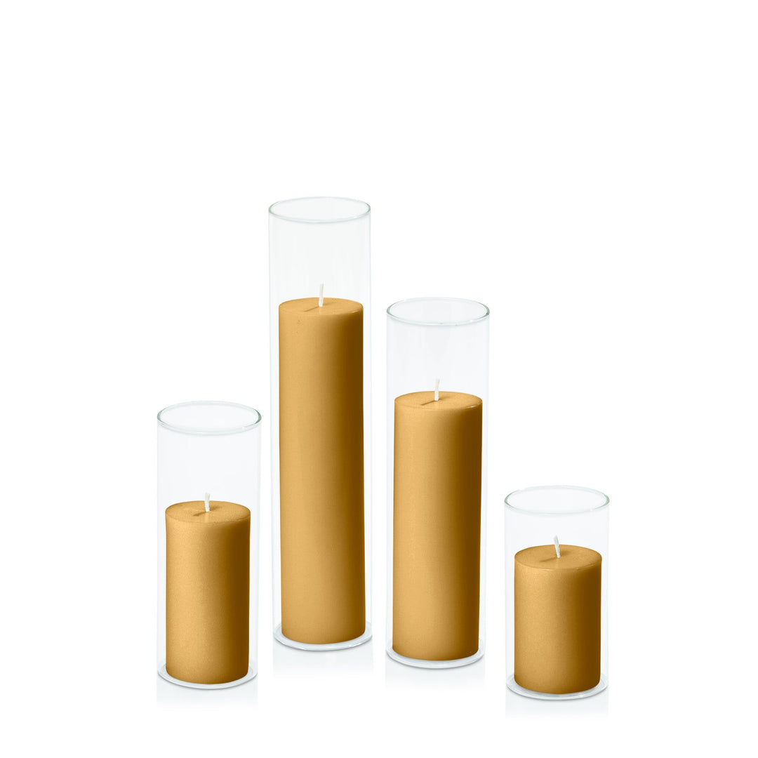 Mustard 5cm Pillar in 5.8cm Glass, Med - Set of 6