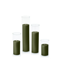 Olive 5cm Pillar in 5.8cm Glass, Med - Set of 6