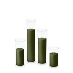 Olive 5cm Pillar in 5.8cm Glass, Med - Set of 6