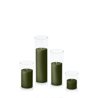 Olive 5cm Pillar in 5.8cm Glass Set - Sm