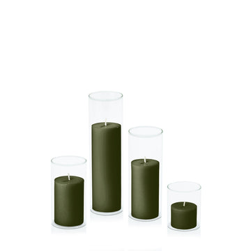 Olive 5cm Pillar in 5.8cm Glass, Sm - Set of 6