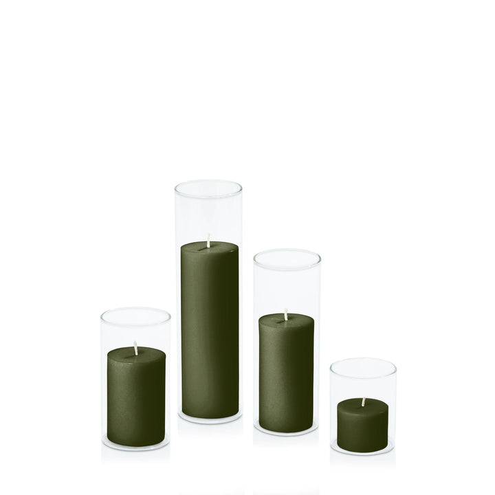 Olive 5cm Pillar in 5.8cm Glass, Sm - Set of 6