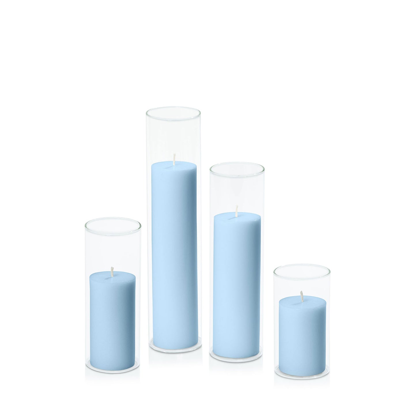 Pastel Blue 5cm Pillar in 5.8cm Glass Set - Med Pack of 1