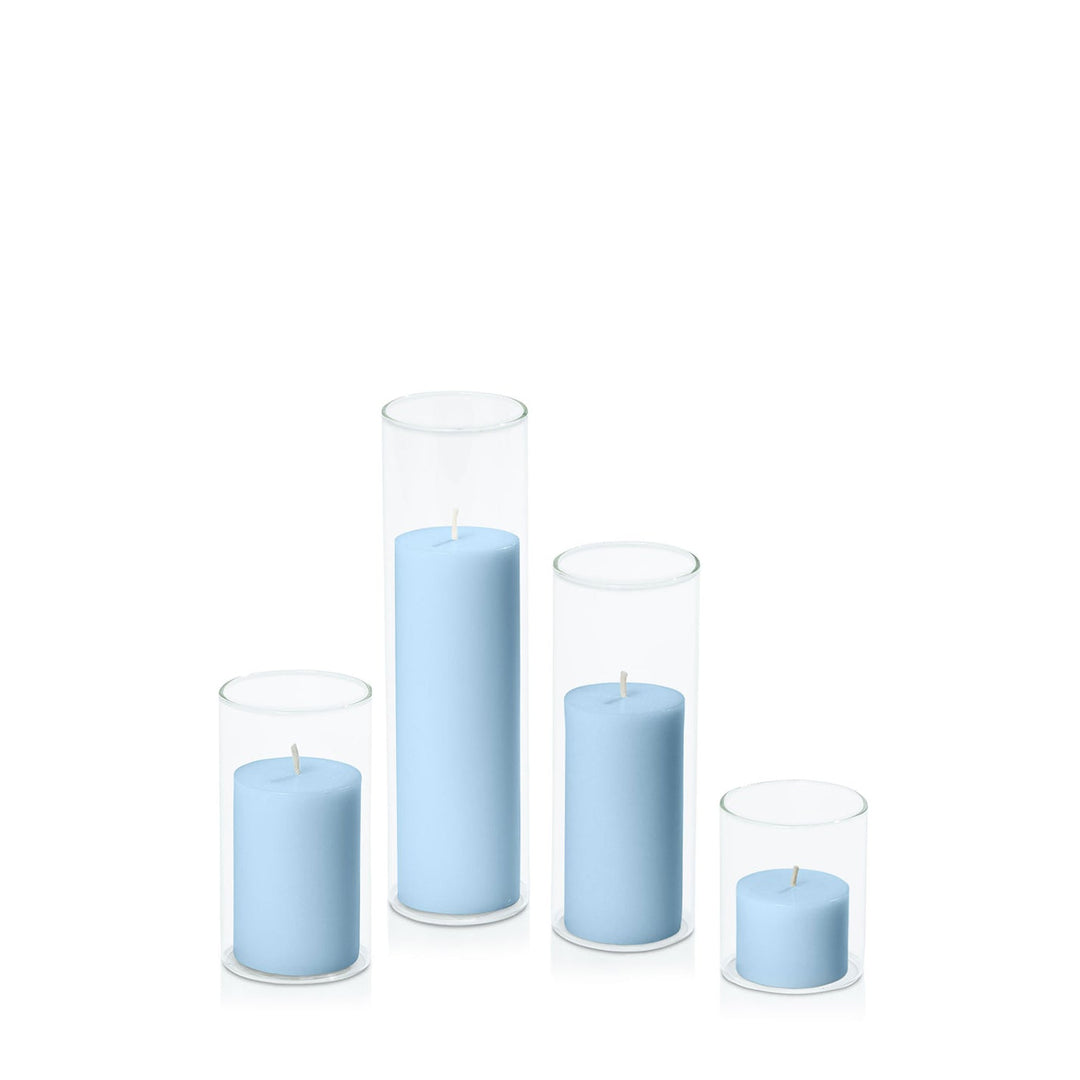 Pastel Blue 5cm Pillar in 5.8cm Glass, Sm - Set of 6