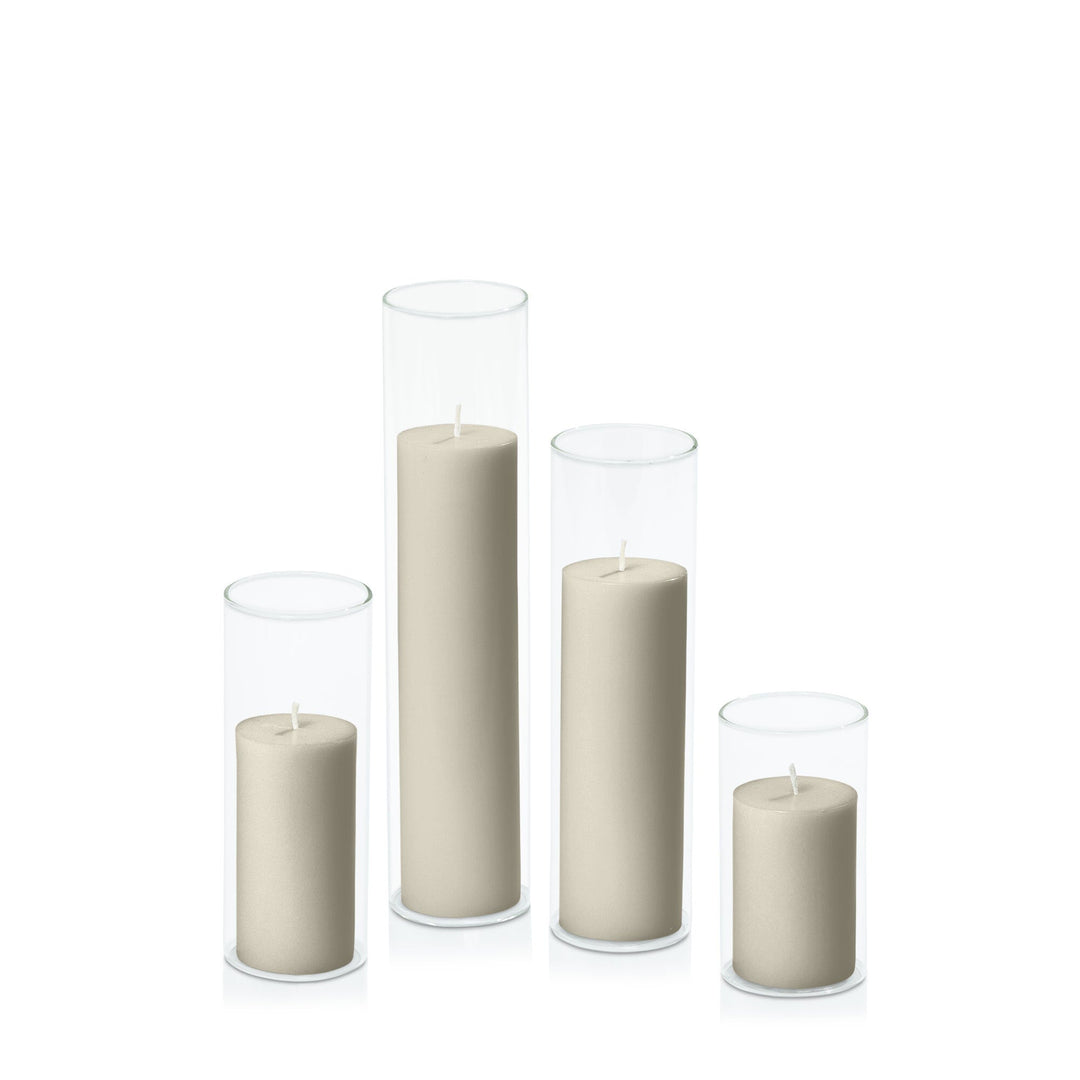 Pale Eucalypt 5cm Pillar in 5.8cm Glass, Med - Set of 6
