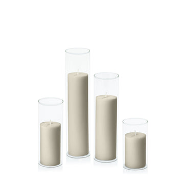 Pale Eucalypt 5cm Pillar in 5.8cm Glass, Med - Set of 6
