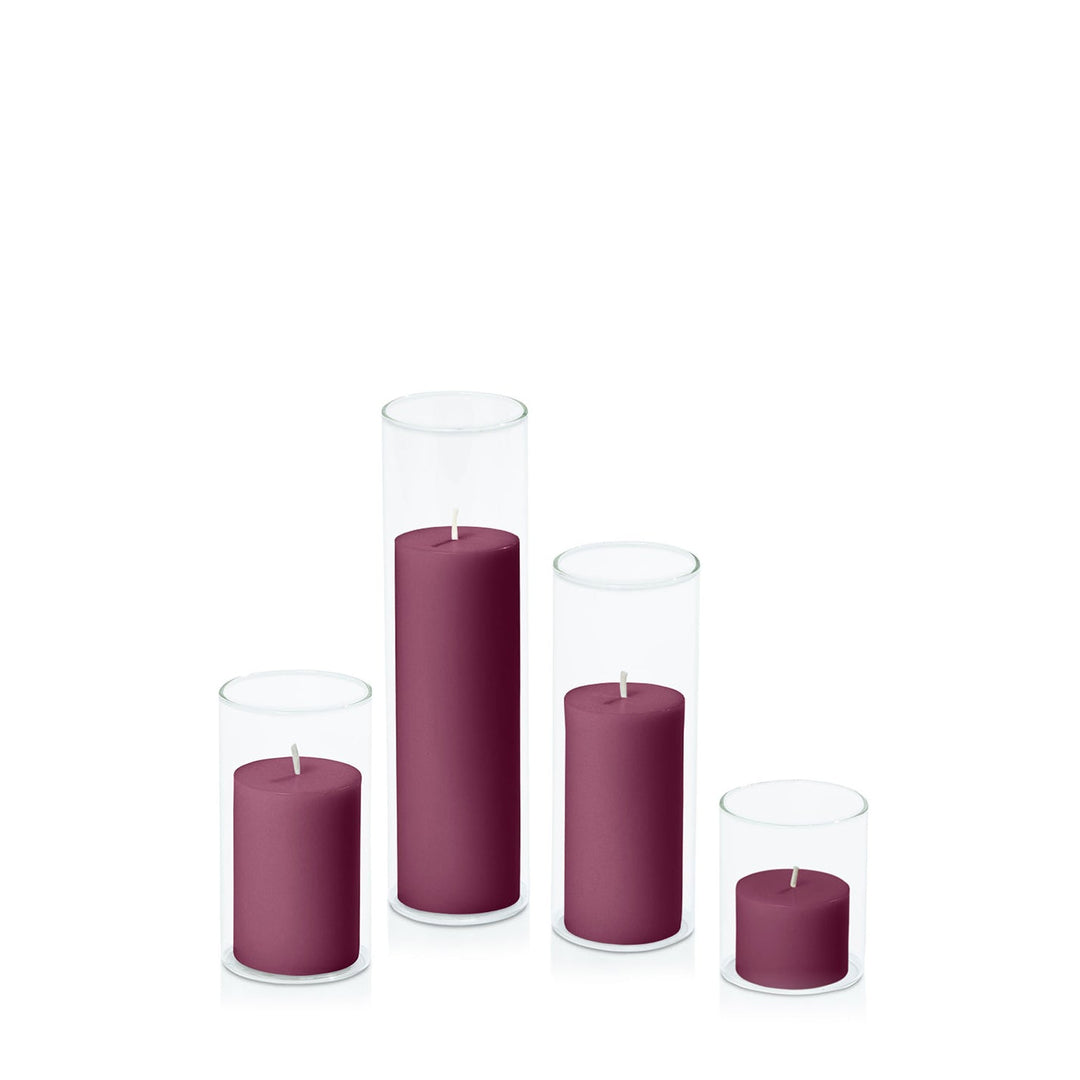 Plum 5cm Pillar in 5.8cm Glass, Sm - Set of 6