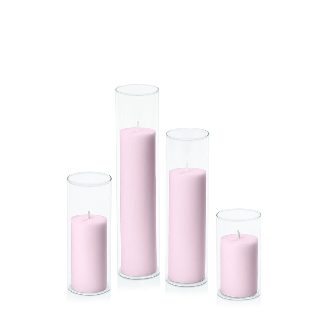 Pastel Pink 5cm Pillar in 5.8cm Glass, Med - Set of 6