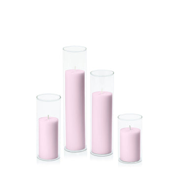 Pastel Pink 5cm Pillar in 5.8cm Glass, Med - Set of 6