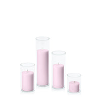 Pastel Pink 5cm Pillar in 5.8cm Glass Set - Sm