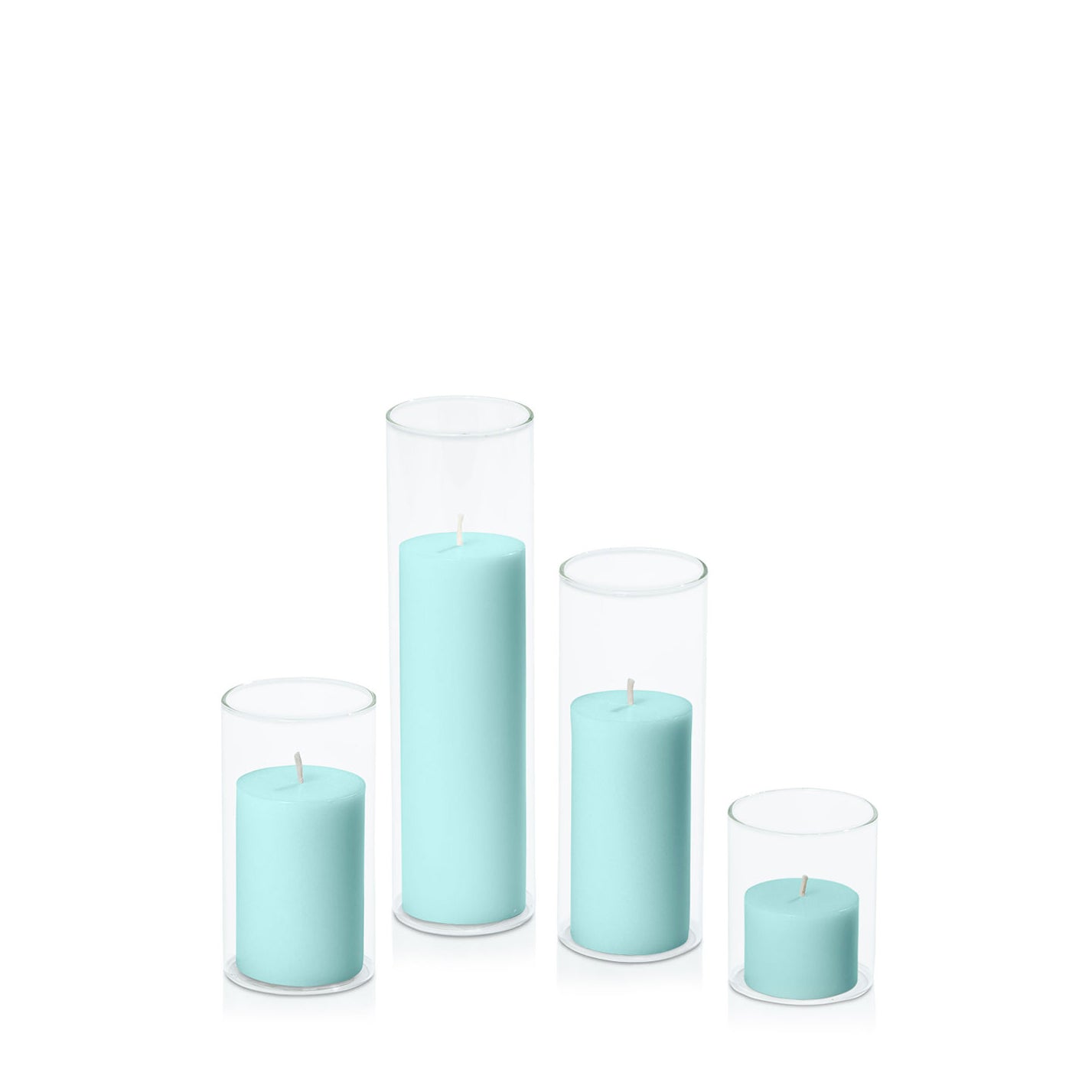 Pastel Teal 5cm Pillar in 5.8cm Glass, Sm - Set of 6