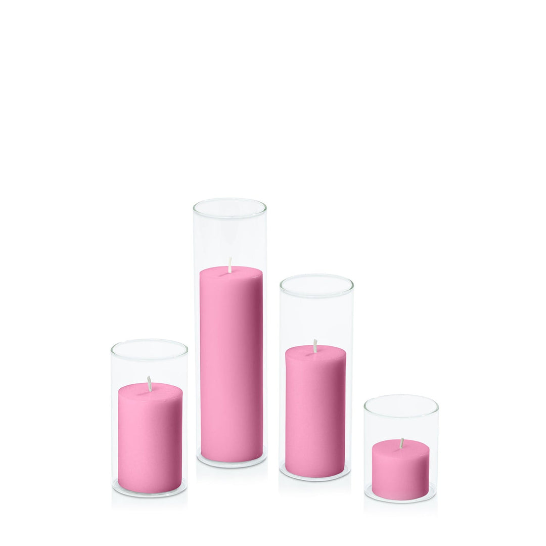Rose Pink 5cm Pillar in 5.8cm Glass, Sm - Set of 6