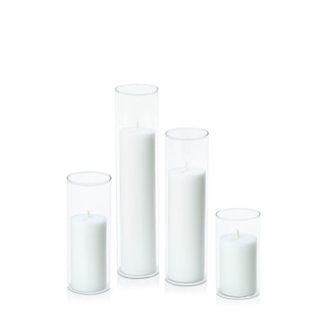 Sage Green 5cm Pillar in 5.8cm Glass, Med - Set of 6