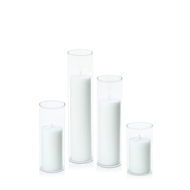 Sage Green 5cm Pillar in 5.8cm Glass, Med - Set of 6
