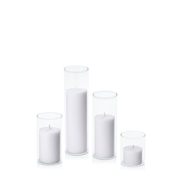 Silver Grey 5cm Pillar in 5.8cm Glass, Sm - Set of 6