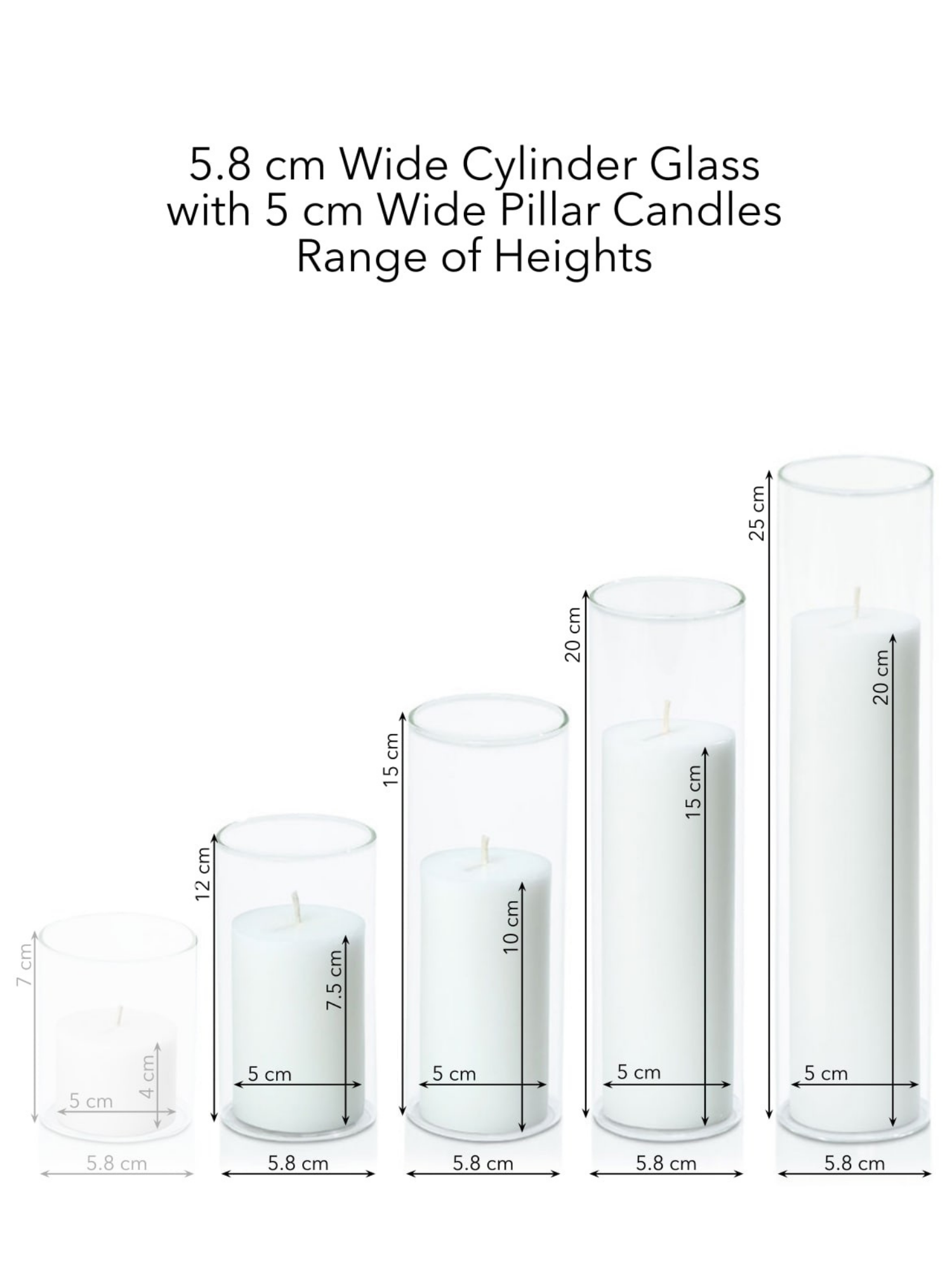 Sapphire 5cm Pillar in 5.8cm Glass, Med - Set of 6