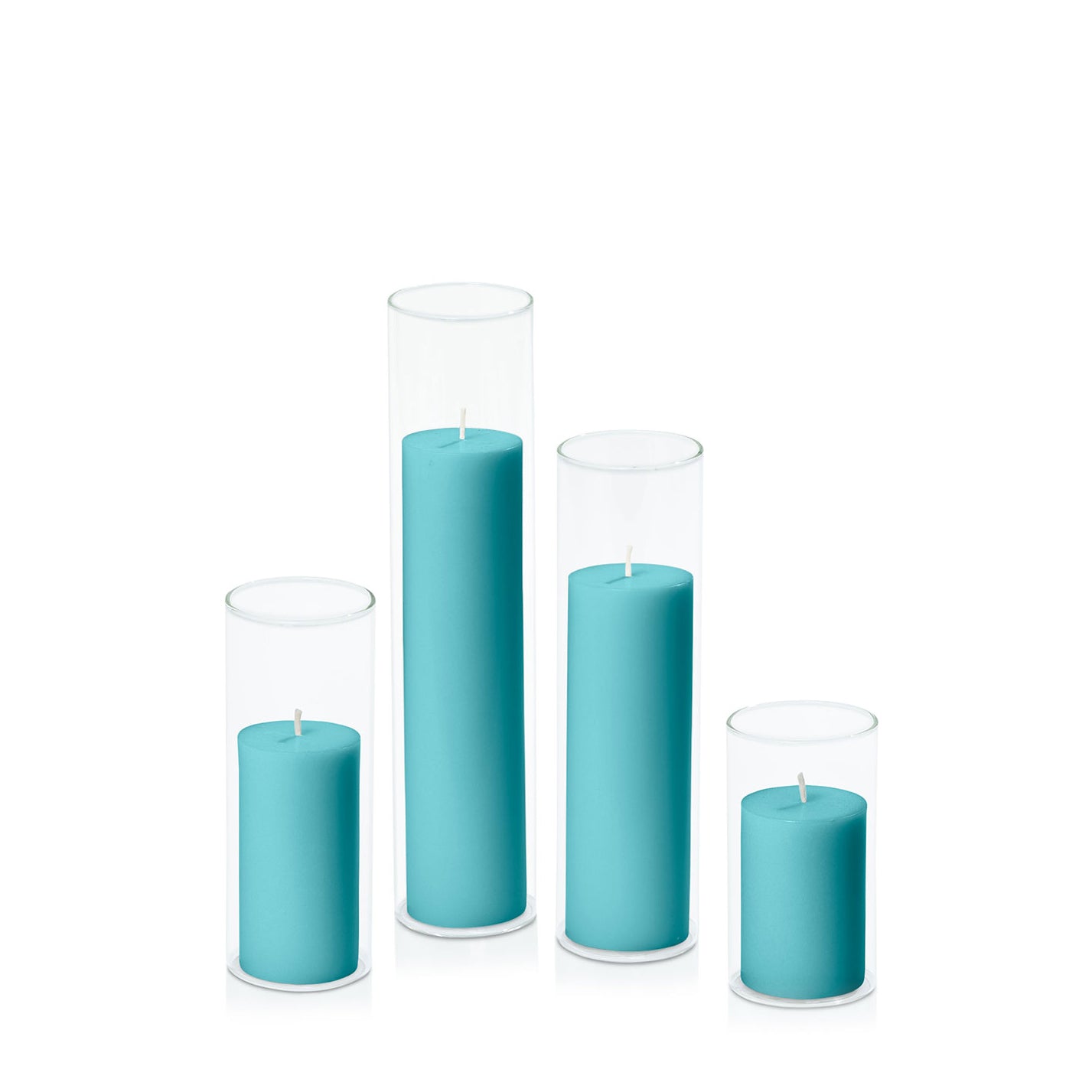 Teal 5cm Pillar in 5.8cm Glass Set - Med Pack of 1