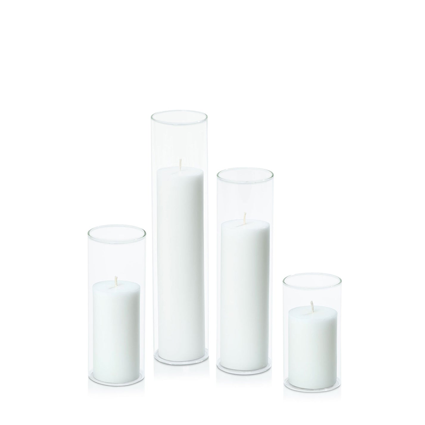 White 5cm Pillar in 5.8cm Glass, Med - Set of 6
