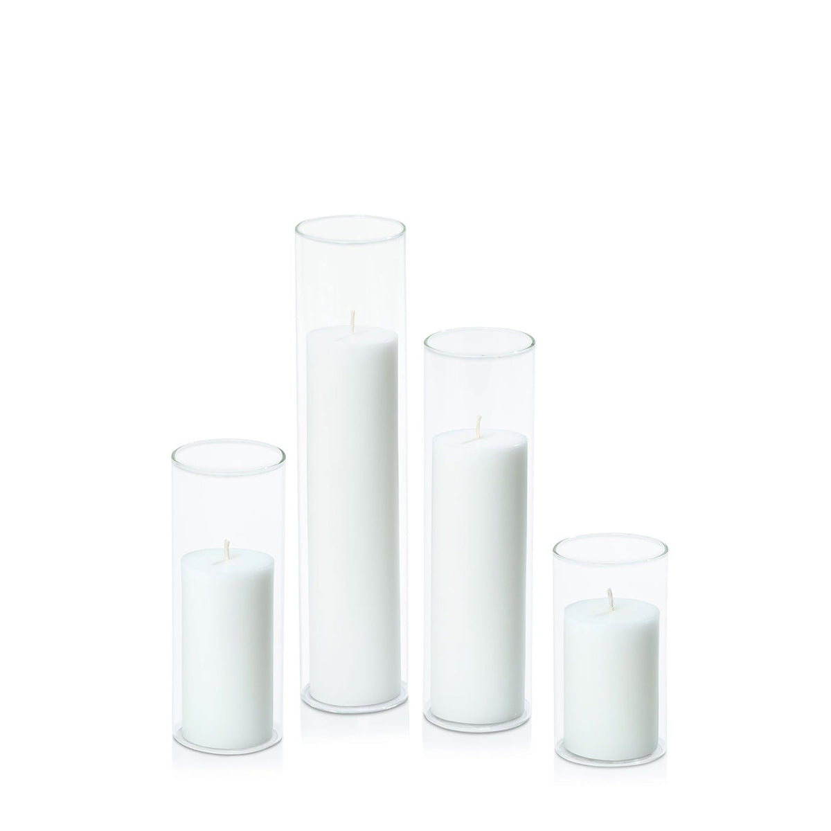 White 5cm Pillar in 5.8cm Glass, Med - Set of 6