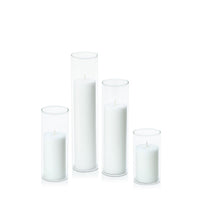 White 5cm Pillar in 5.8cm Glass, Med - Set of 6
