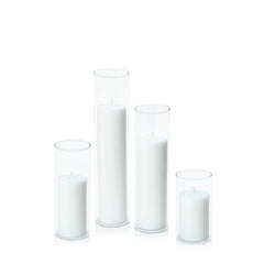 White 5cm Pillar in 5.8cm Glass, Med - Set of 6