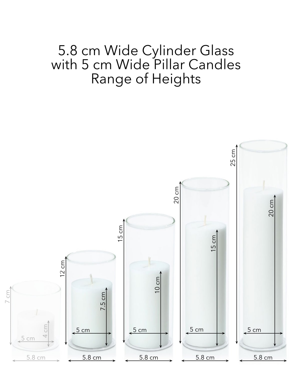 White 5cm Pillar in 5.8cm Glass, Med - Set of 6