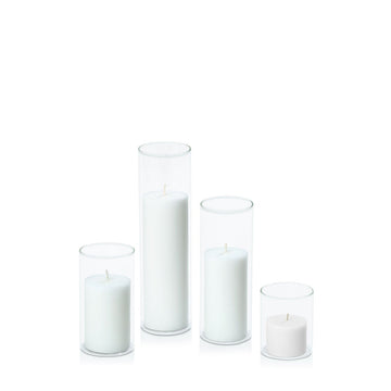 White 5cm Pillar in 5.8cm Glass, Sm - Set of 6