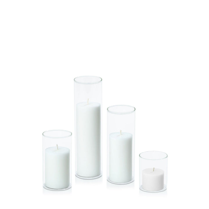 White 5cm Pillar in 5.8cm Glass, Sm - Set of 6