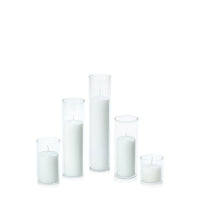 White 5cm Event Pillar in 5.8cm Glass Set - Sm