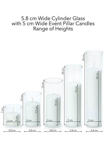 White 5cm Event Pillar in 5.8cm Glass, Sm - Set of 6
