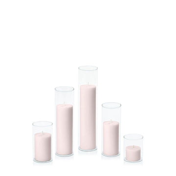 Antique Pink 5cm Pillar in 5.8cm Glass, Sm - Set of 6