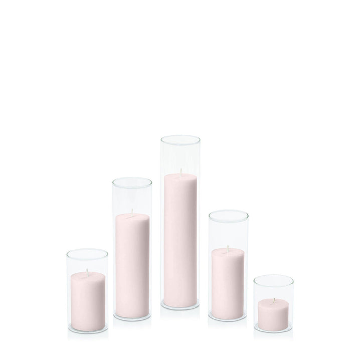 Antique Pink 5cm Pillar in 5.8cm Glass, Sm - Set of 6