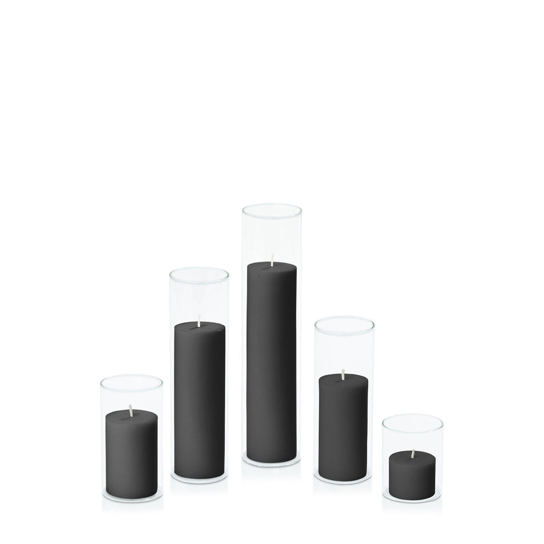 Black 5cm Pillar in 5.8cm Glass, Sm - Set of 6