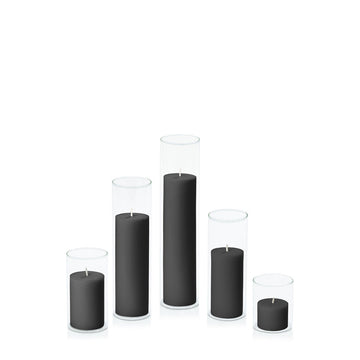 Black 5cm Pillar in 5.8cm Glass, Sm - Set of 6