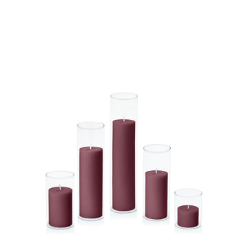 Burgundy 5cm Pillar in 5.8cm Glass, Sm - Set of 6