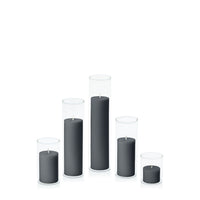 Charcoal 5cm Pillar in 5.8cm Glass Set - Sm