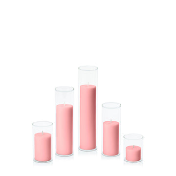 Coral Pink 5cm Pillar in 5.8cm Glass Set - Sm Pack of 1