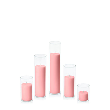Coral Pink 5cm Pillar in 5.8cm Glass, Sm - Set of 6