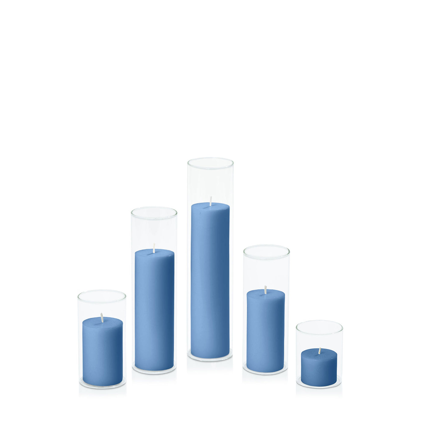 Dusty Blue 5cm Pillar in 5.8cm Glass, Sm - Set of 6